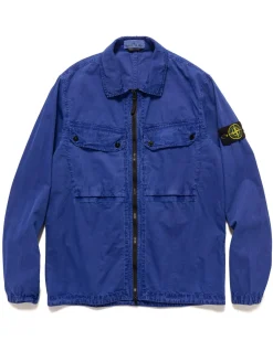 Stone Island Brushed Cotton Canvas Old Effect Overshirt Bright Blue>Men Shirts