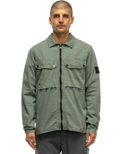 Stone Island Brushed Cotton Canvas Old Effect Overshirt Sage><noscript><img width=