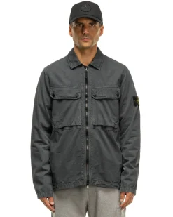 Stone Island Brushed Cotton Canvas Old Effect Overshirt Lead Grey><noscript><img width=