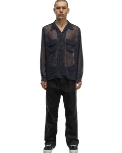 Needles Classic Shirt-Poly Chiffon/Floral Printed Black>Men Shirts