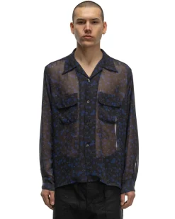 Needles Classic Shirt-Poly Chiffon/Floral Printed Black><noscript><img width=