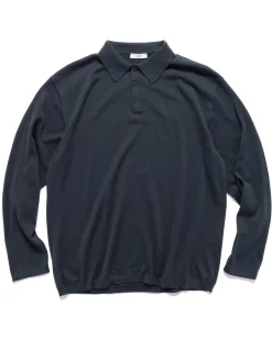ATON Cotton Silk Cashmere Polo Sweater Navy>Men Sweaters