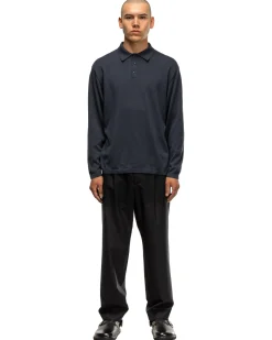 ATON Cotton Silk Cashmere Polo Sweater Navy>Men Sweaters