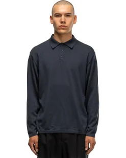 ATON Cotton Silk Cashmere Polo Sweater Navy><noscript><img width=