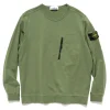 Stone Island Cotton Stretch Fleece Zip Pocket Crewneck Sweater Sage>Men Sweaters