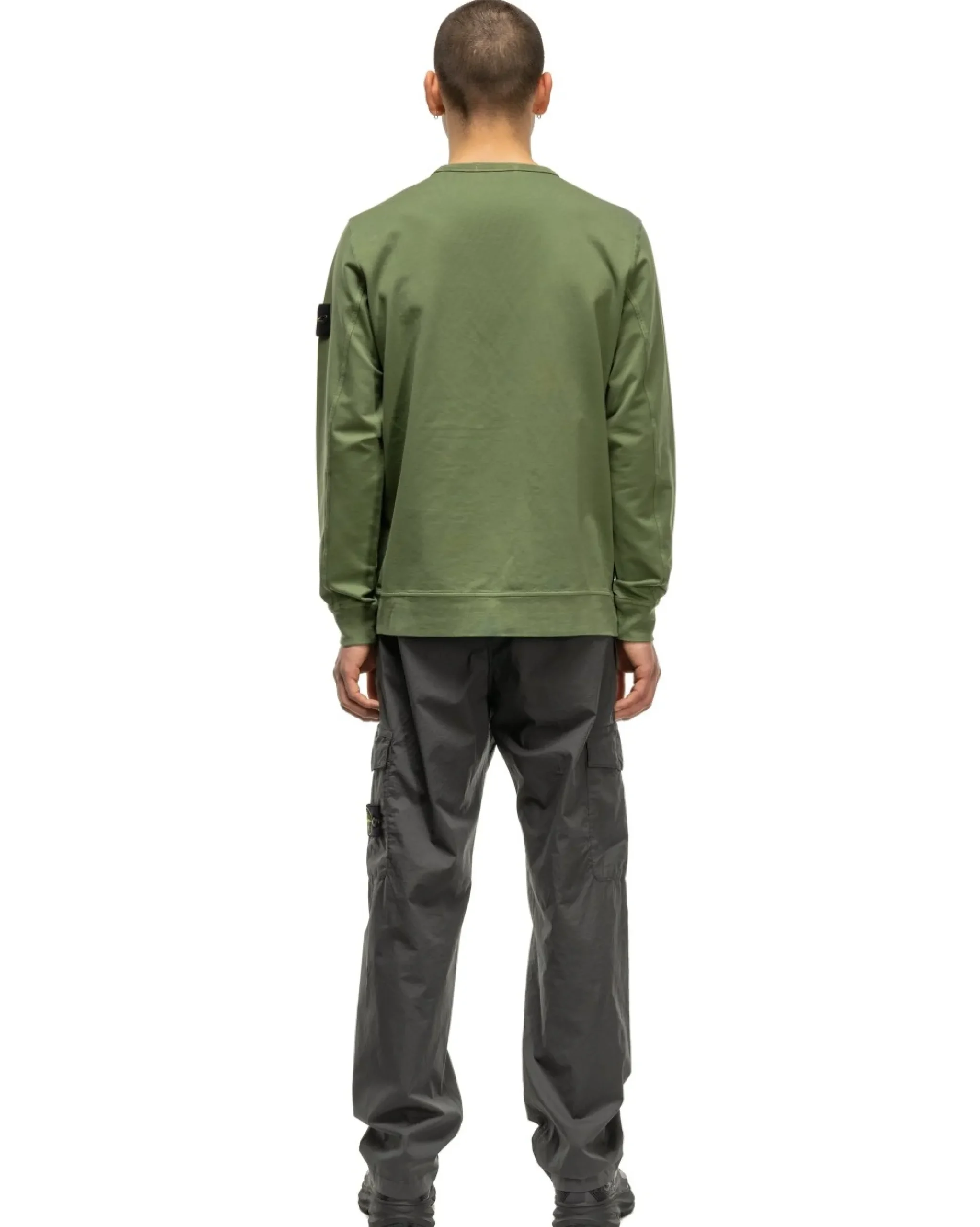 Stone Island Cotton Stretch Fleece Zip Pocket Crewneck Sweater Sage>Men Sweaters