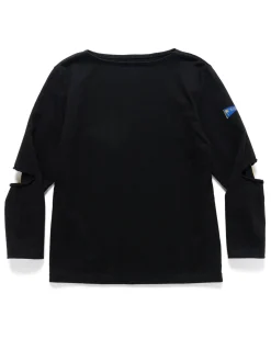 KAPITAL 16/ Densed Jersey Elbow-Rip Boatneck Long Sleeve T Black>Men T-Shirts