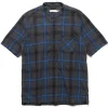 nonnative Dweller Stand Collar Pullover S/S Shirt C/P Twill Ombre Plaid Black>Men Shirts