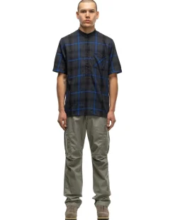 nonnative Dweller Stand Collar Pullover S/S Shirt C/P Twill Ombre Plaid Black>Men Shirts