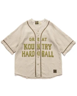 KAPITAL French Linen Great Kountry Baseball Shirt Beige>Men Shirts