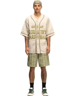 KAPITAL French Linen Great Kountry Baseball Shirt Beige>Men Shirts