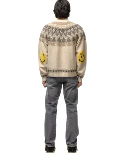 KAPITAL 5G Wool Nordic Smilie Patch Raglan Sweater Ecru>Men Sweaters