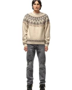 KAPITAL 5G Wool Nordic Smilie Patch Raglan Sweater Ecru><noscript><img width=