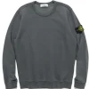Stone Island Garment Dyed Brushed Cotton Fleece Crewneck Lead Grey>Men Sweaters