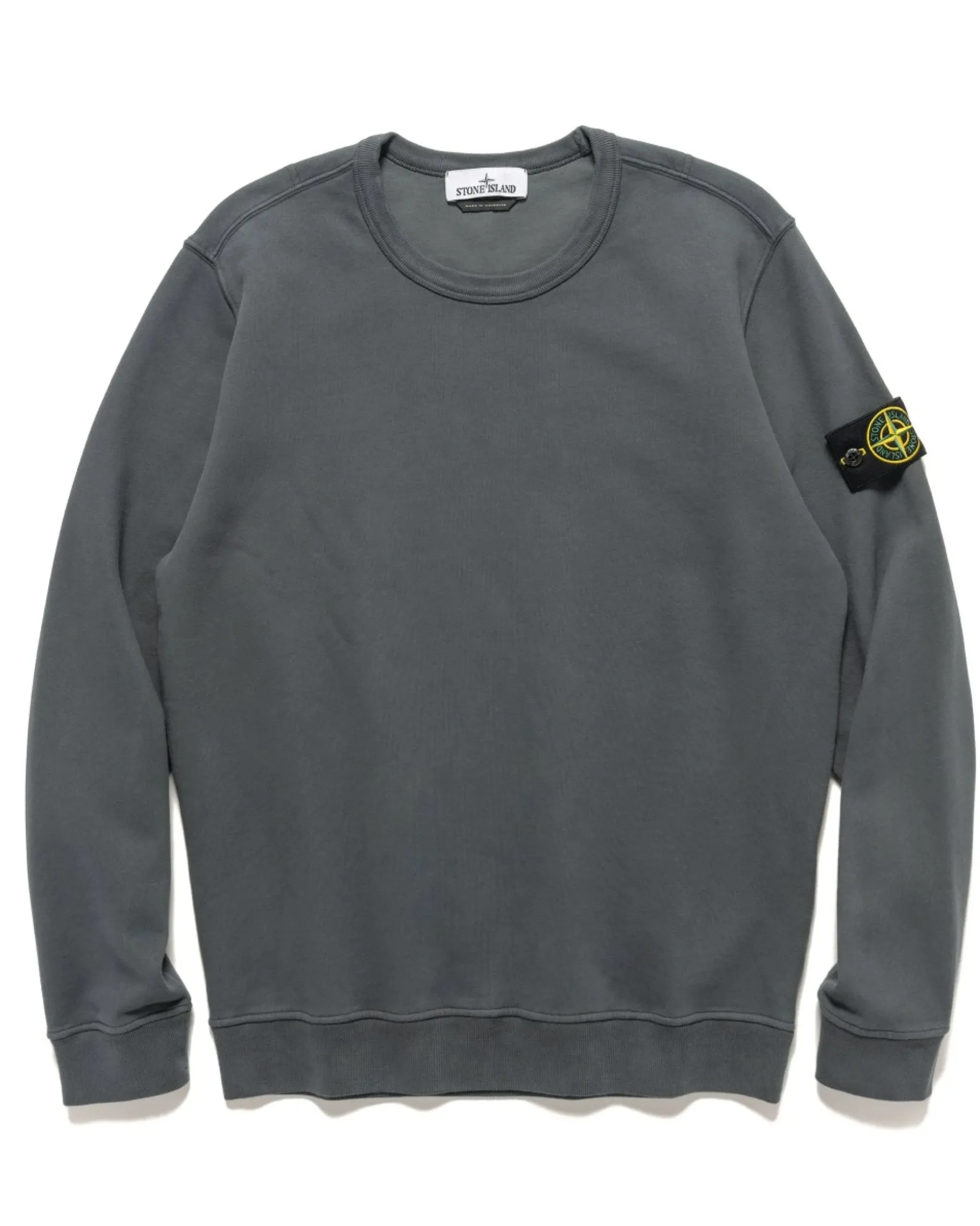Stone Island Garment Dyed Brushed Cotton Fleece Crewneck Lead Grey>Men Sweaters