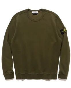 Stone Island Garment Dyed Brushed Cotton Fleece Crewneck Olive>Men Sweaters