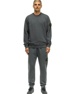 Stone Island Garment Dyed Brushed Cotton Fleece Crewneck Lead Grey>Men Sweaters