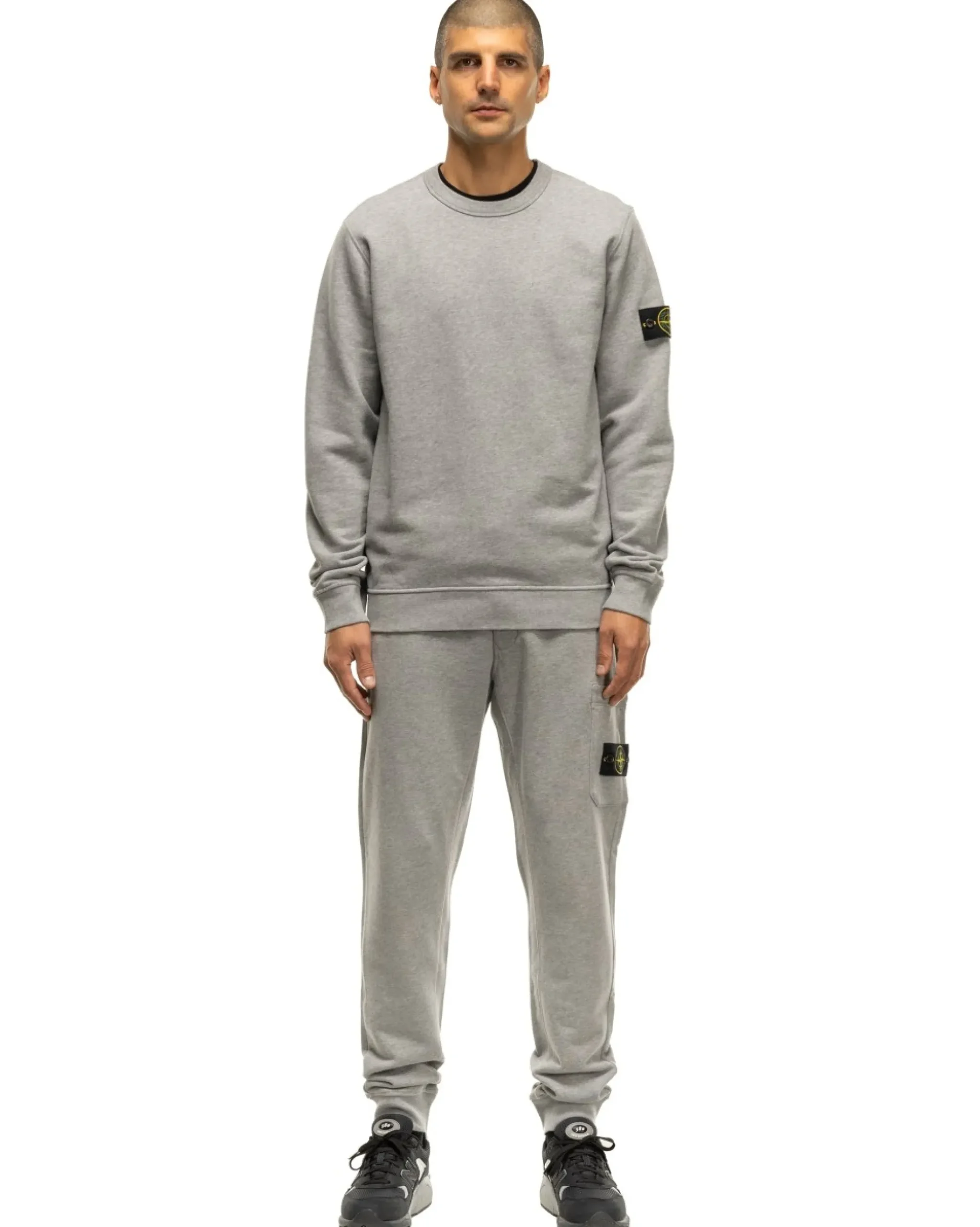 Stone Island Garment Dyed Brushed Cotton Fleece Crewneck Melange Grey>Men Sweaters