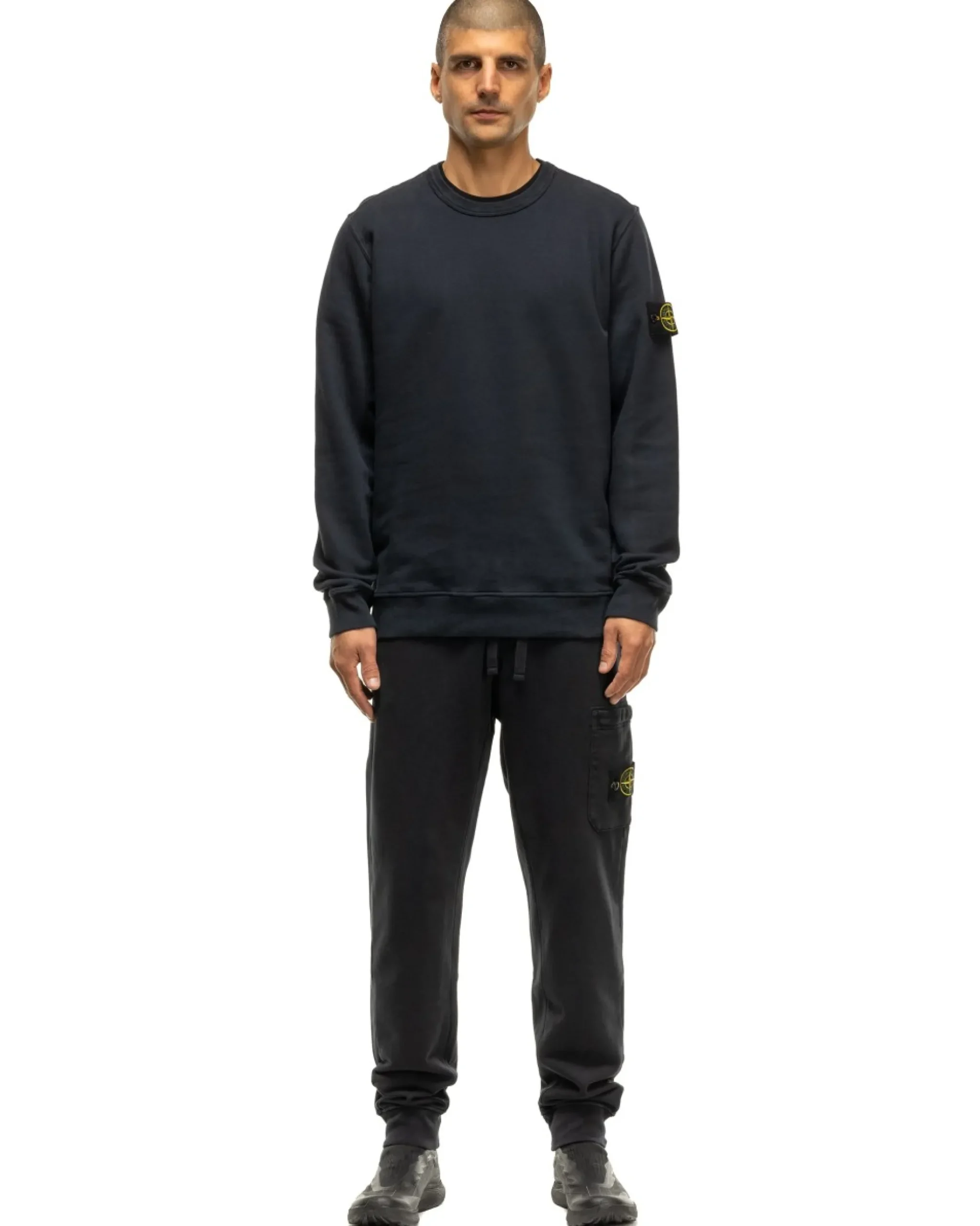 Stone Island Garment Dyed Brushed Cotton Fleece Crewneck Navy Blue>Men Sweaters