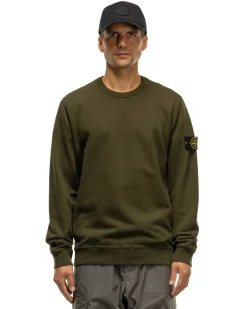 Stone Island Garment Dyed Brushed Cotton Fleece Crewneck Olive><noscript><img width=