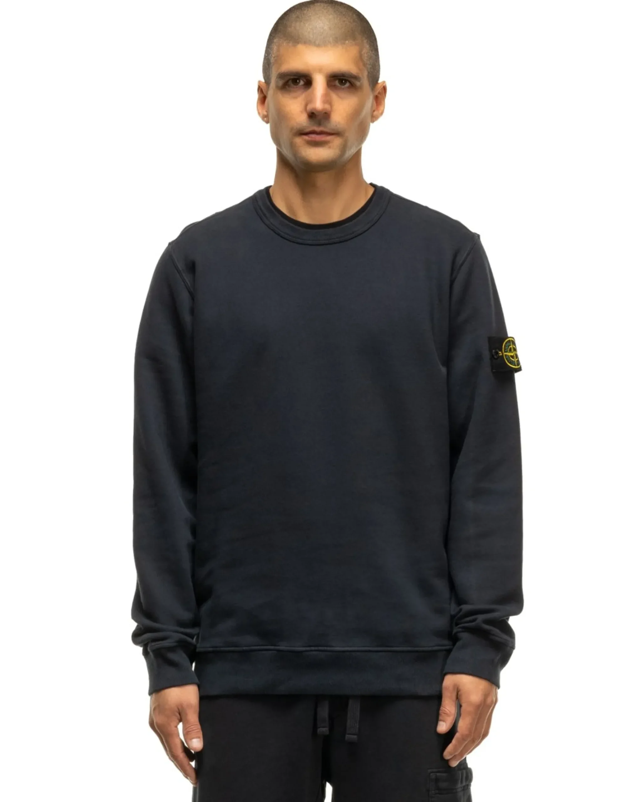 Stone Island Garment Dyed Brushed Cotton Fleece Crewneck Navy Blue>Men Sweaters