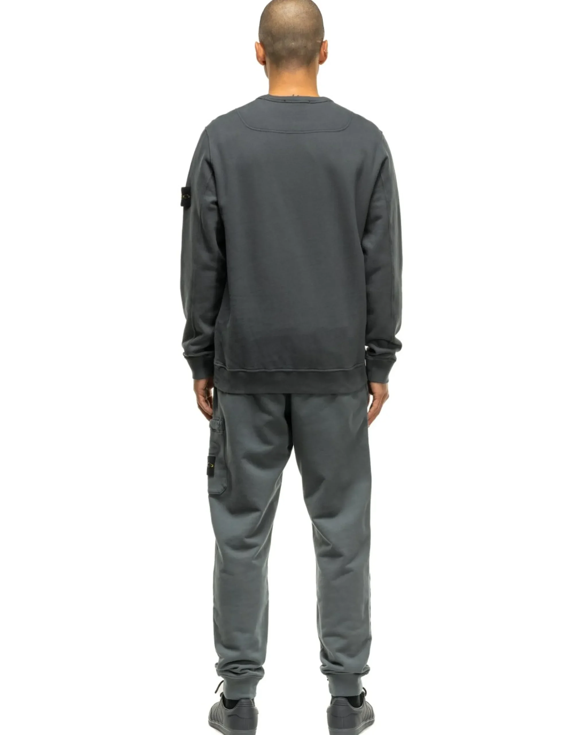 Stone Island Garment Dyed Brushed Cotton Fleece Crewneck Lead Grey>Men Sweaters