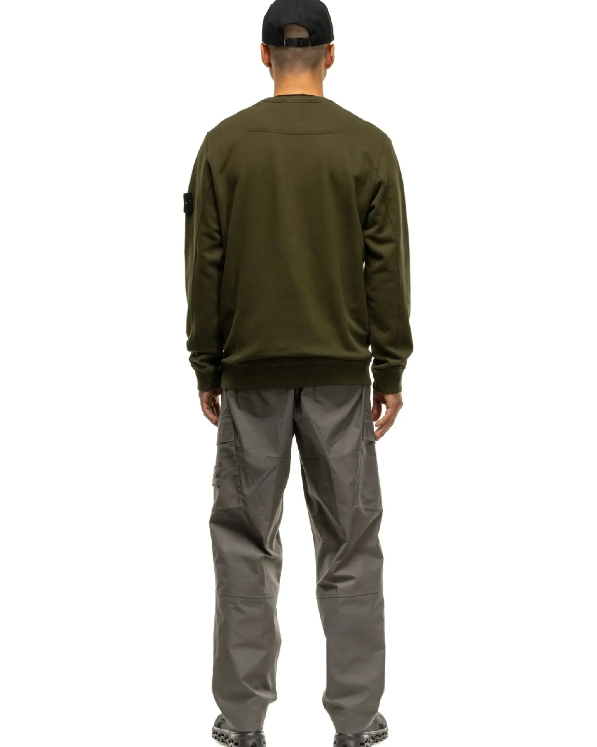 Stone Island Garment Dyed Brushed Cotton Fleece Crewneck Olive>Men Sweaters