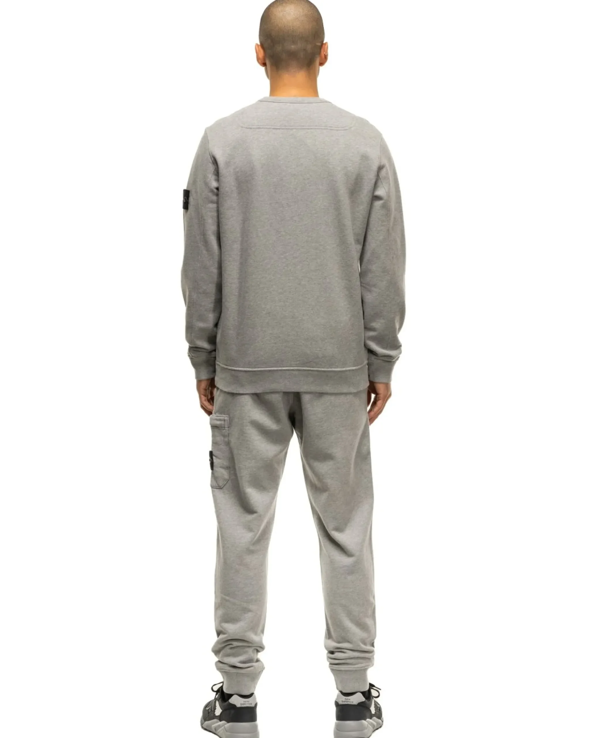 Stone Island Garment Dyed Brushed Cotton Fleece Crewneck Melange Grey>Men Sweaters