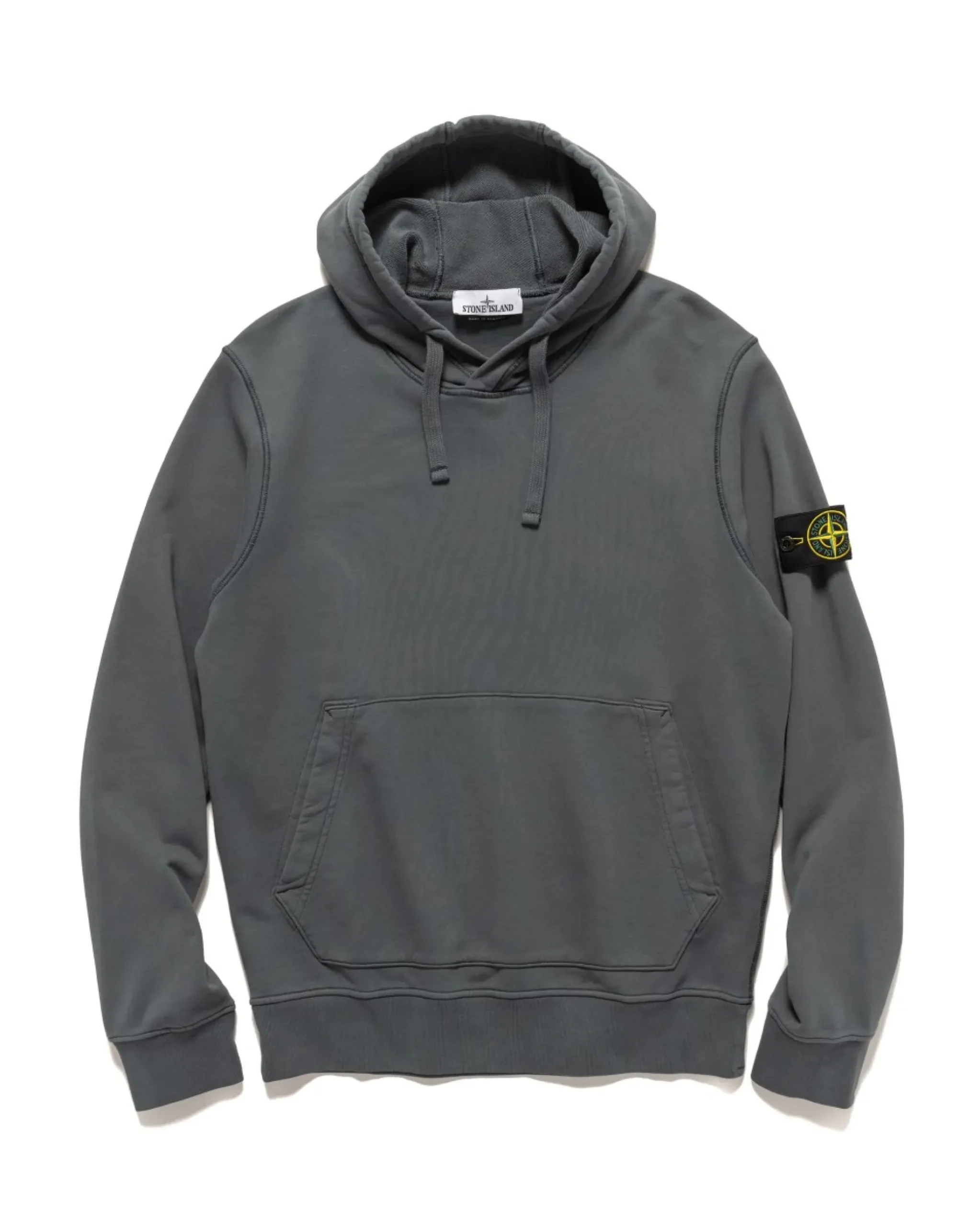 Stone Island Garment Dyed Cotton Fleece Hoodie Lead Grey>Men Sweaters