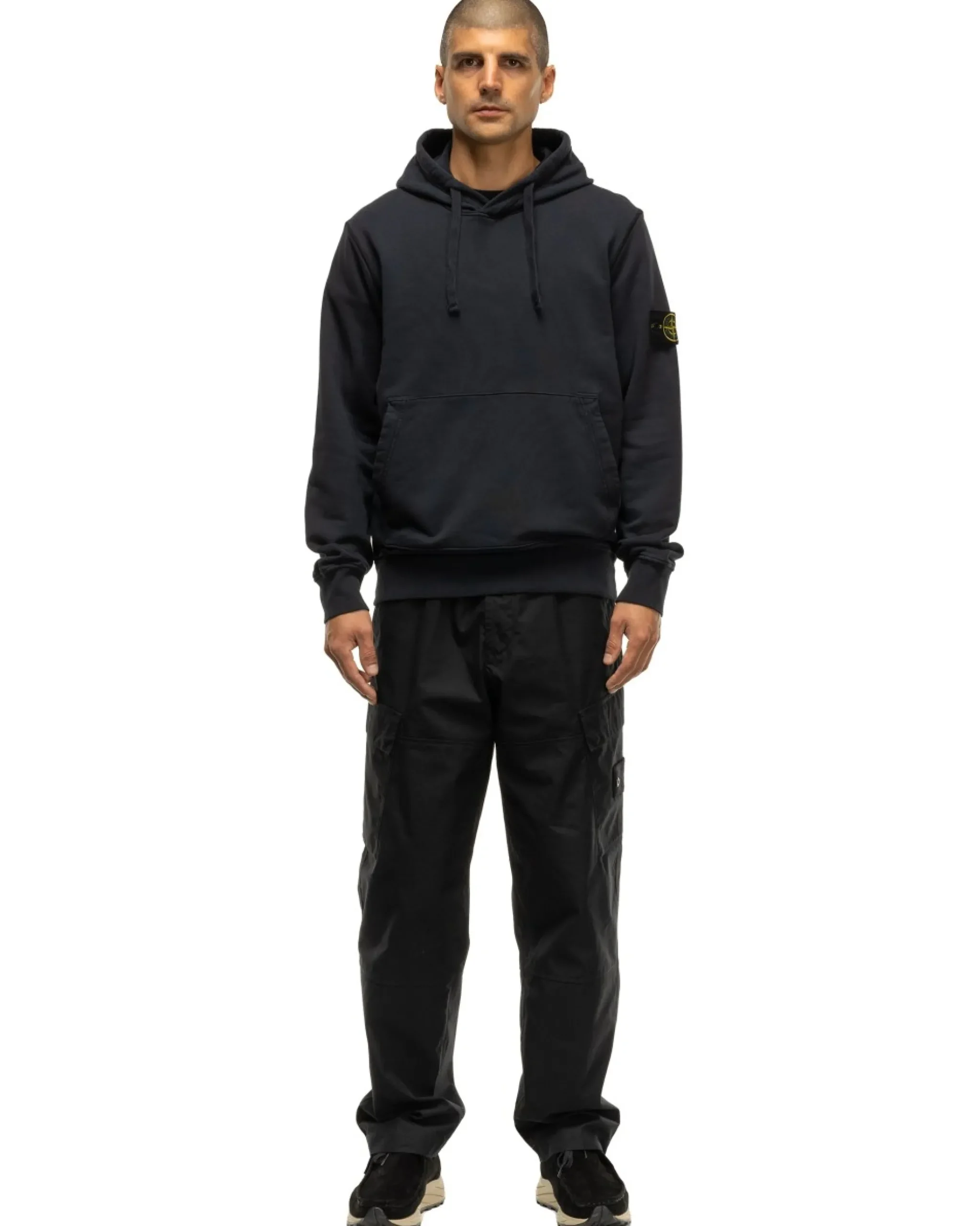 Stone Island Garment Dyed Cotton Fleece Hoodie Navy Blue>Men Sweaters