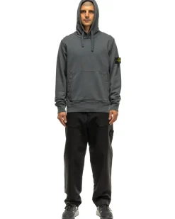 Stone Island Garment Dyed Cotton Fleece Hoodie Lead Grey>Men Sweaters