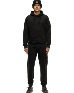 Stone Island Garment Dyed Cotton Fleece Hoodie Black>Men Sweaters
