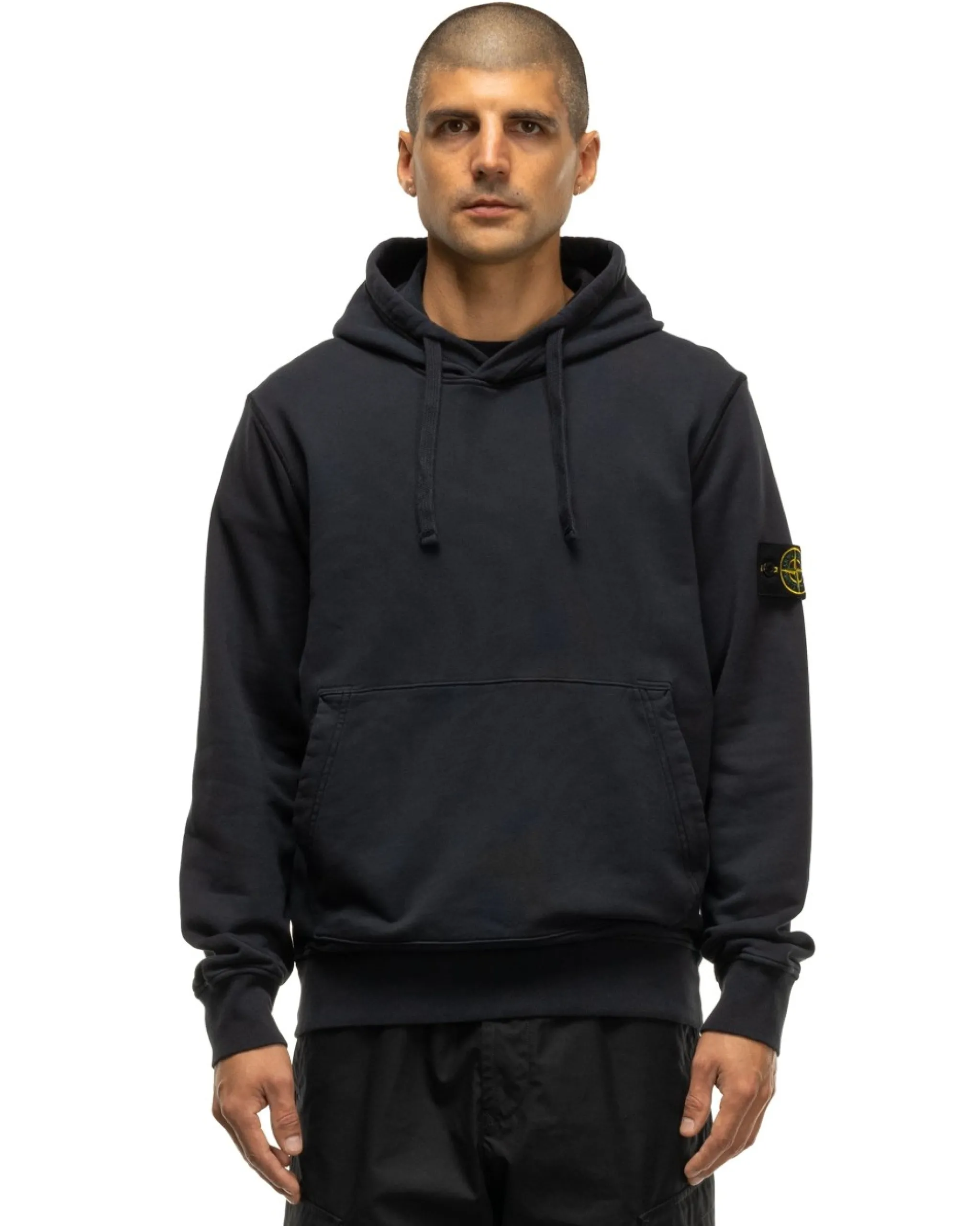 Stone Island Garment Dyed Cotton Fleece Hoodie Navy Blue>Men Sweaters