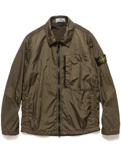 Stone Island Garment Dyed Crinkle Reps Recycled Nylon Overshirt Olive>Men Shirts