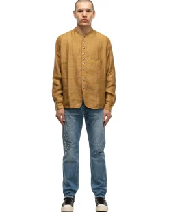 KAPITAL Gauze Linen Herringbone Stand Penny Shirt Gold>Men Shirts