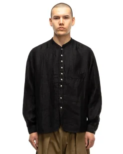 KAPITAL Gauze Linen Herringbone Stand Penny Shirt Black><noscript><img width=
