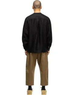 KAPITAL Gauze Linen Herringbone Stand Penny Shirt Black><noscript><img width=