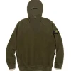Stone Island Gauzed Cotton Nylon Fleece Hooded Sweatshirt Olive>Men Sweaters