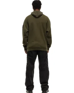 Stone Island Gauzed Cotton Nylon Fleece Hooded Sweatshirt Olive><noscript><img width=