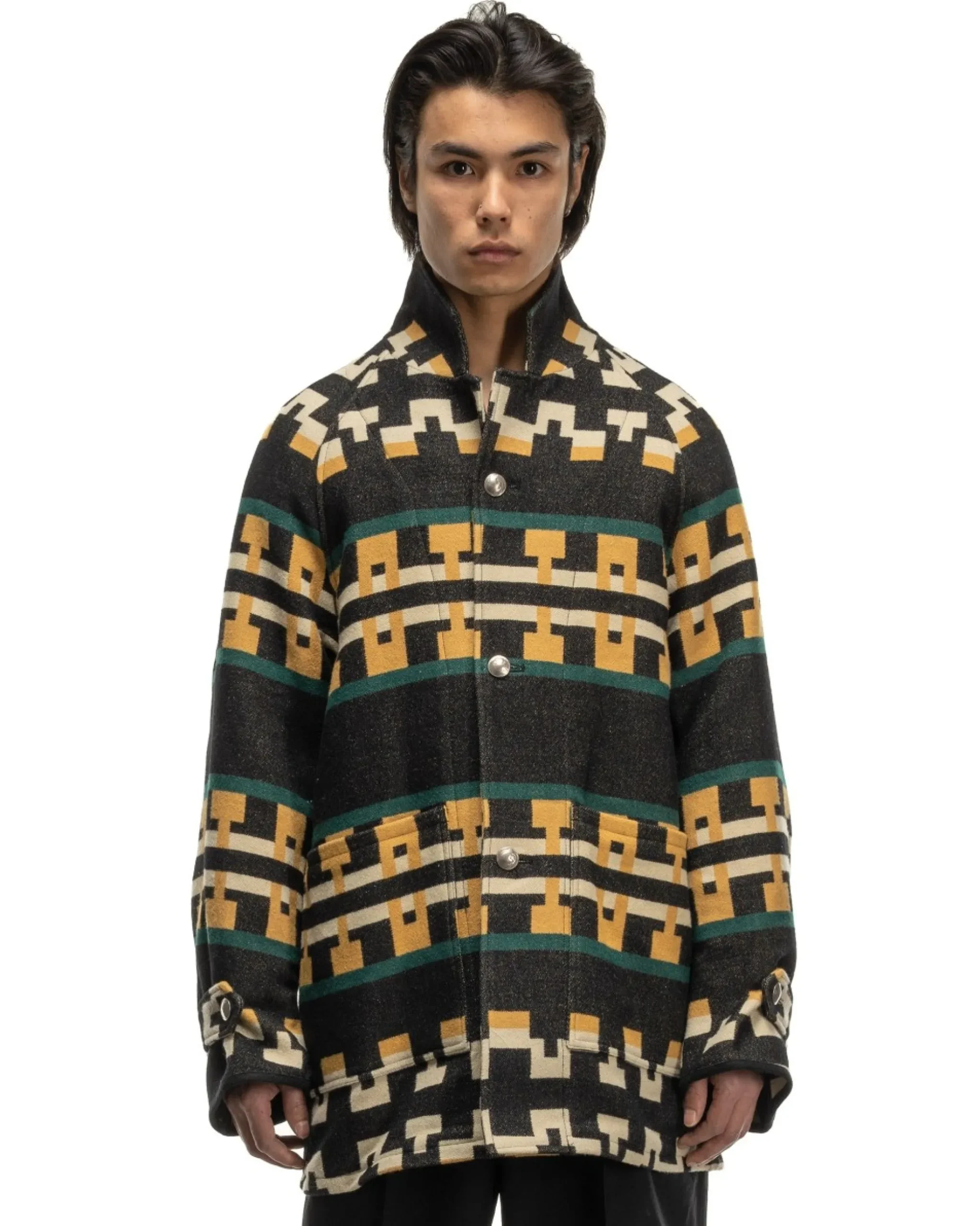 visvim Hopiland Coat Native Blanket Black>Men Outerwear