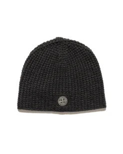 Stone Island Lambswool Beanie Melange Charcoal>Men Headwear
