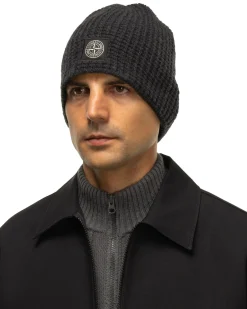 Stone Island Lambswool Beanie Melange Charcoal>Men Headwear