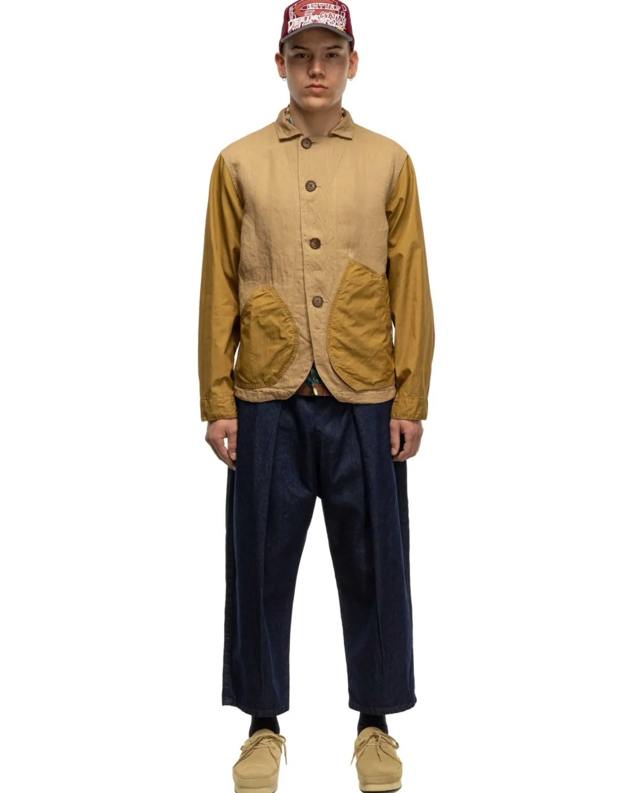 KAPITAL Linen Chino Cloth X Gabardine Ringoman Coverall Beige>Men Outerwear