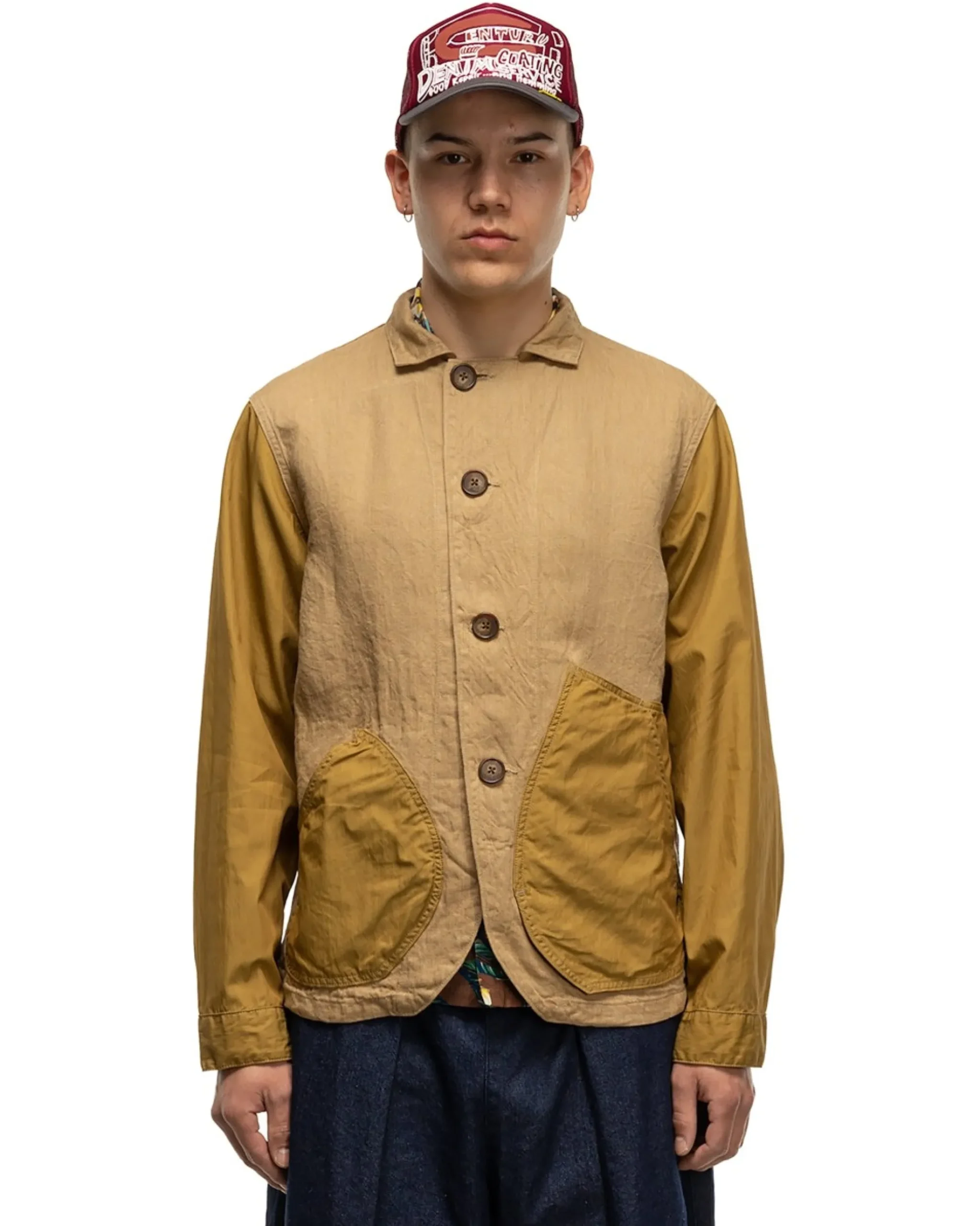 KAPITAL Linen Chino Cloth X Gabardine Ringoman Coverall Beige>Men Outerwear