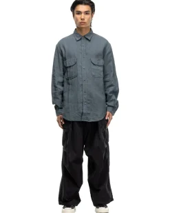 KAPITAL Linen Clip Shirt Blue Grey>Men Shirts
