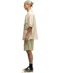 KAPITAL Linen Phillies Stripe Easy Shorts Khaki><noscript><img width=