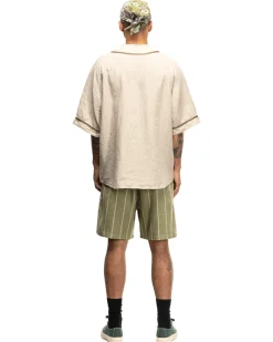 KAPITAL Linen Phillies Stripe Easy Shorts Khaki><noscript><img width=