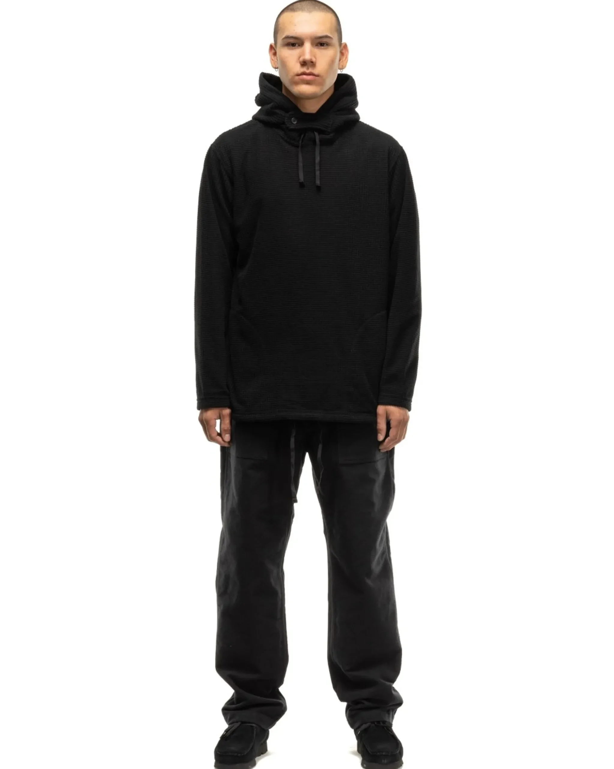 Engineered Garments Long Sleeve Hoody Polyester Waffle Black>Men Sweaters