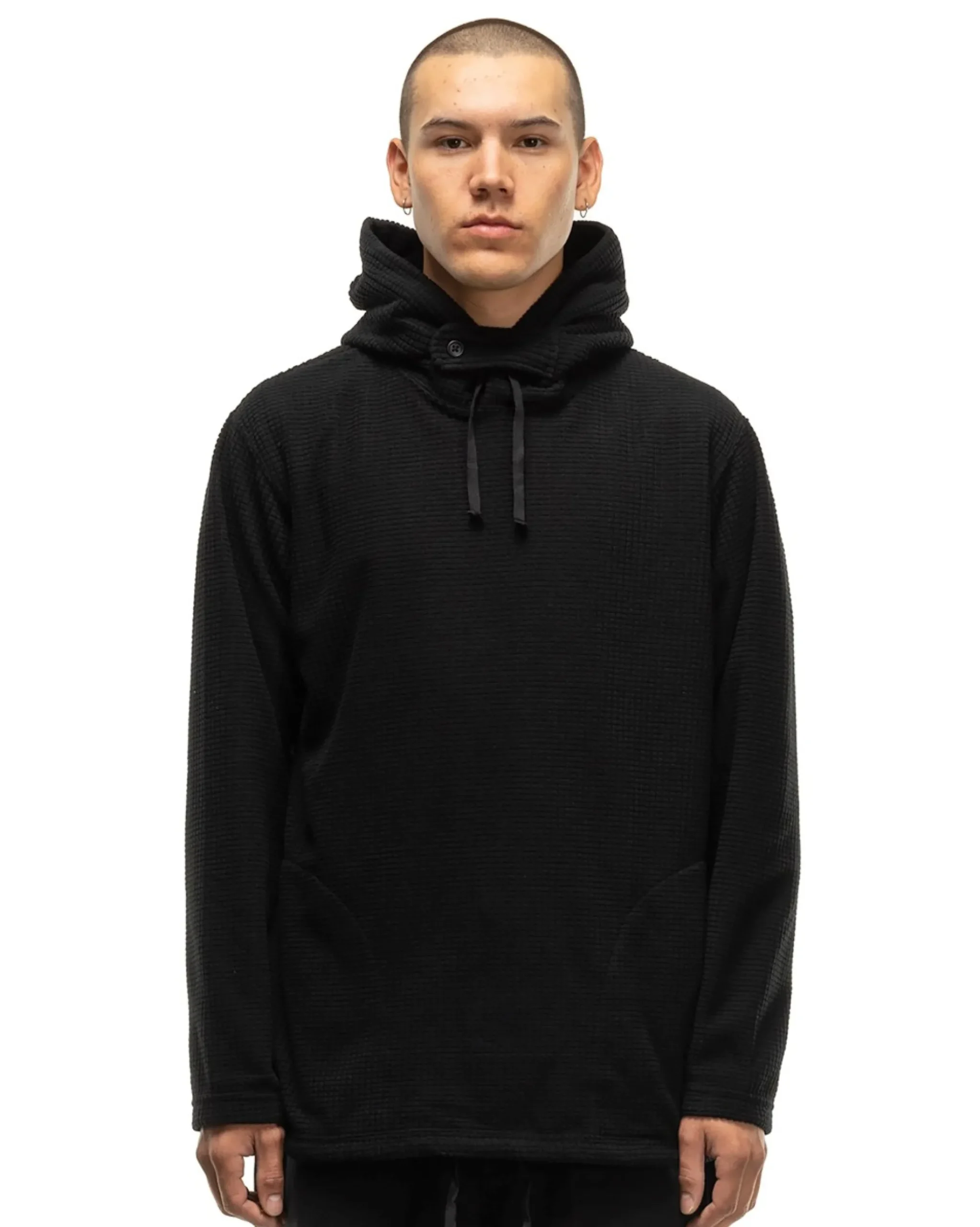 Engineered Garments Long Sleeve Hoody Polyester Waffle Black>Men Sweaters