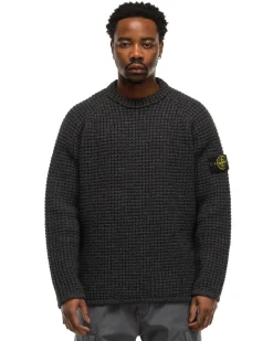 Stone Island Pure Wool Knit Crewneck Sweater Melange Charcoal><noscript><img width=